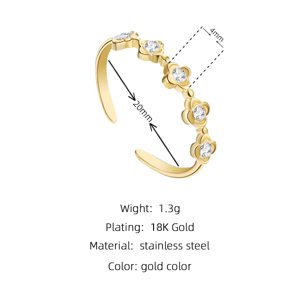 YACHAN Classic Minimalist Floral Zircon Rings for Women Fashion Stainless Steel High Quality Wedding Jewelry