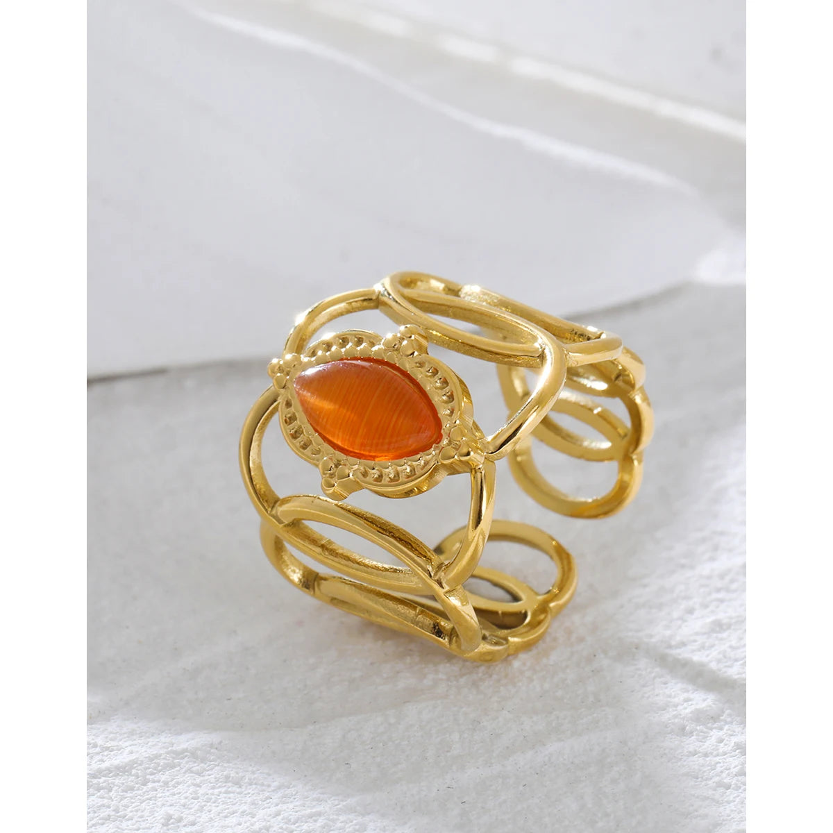 YACHAN 18K Gold Plated Stainless Steel Rings for Women Luxury Opal Vintage Aesthetic Designer Jewelry Waterproof