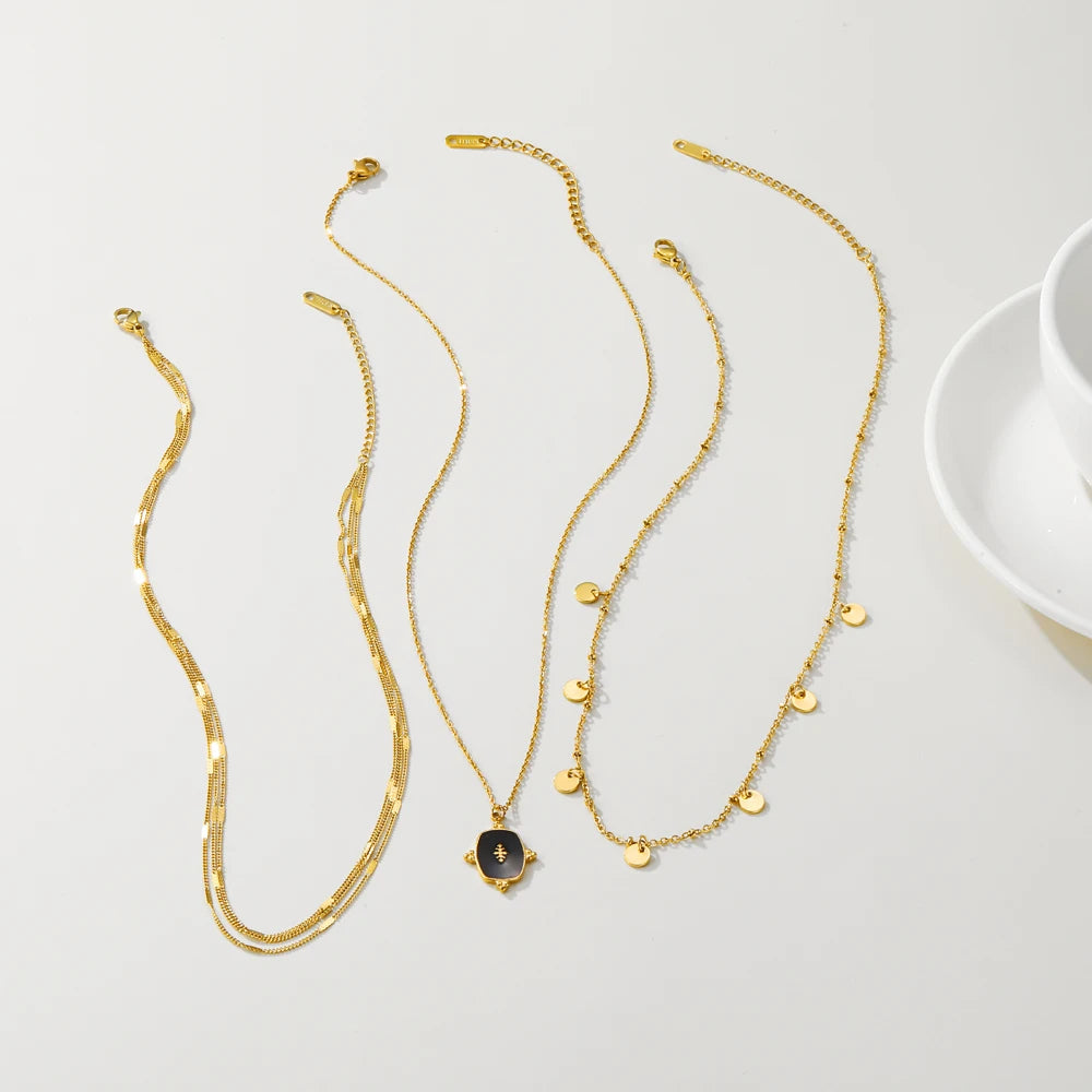 YACHAN 316L Stainless Steel Golden Chain Necklace for Woman Pendant Black Natural Stone Irregular Trendy Jewelry Necklaces