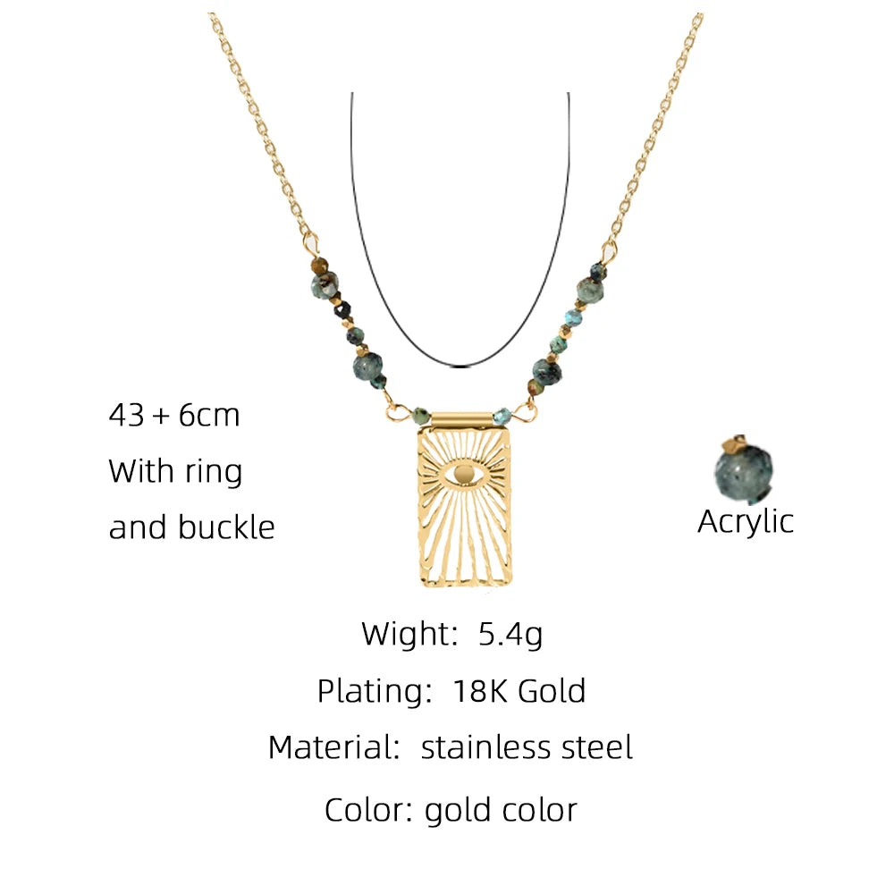 YACHAN Stainless Steel Beaded Chains Splice Eye Necklaces for Women Turquoise Natural Stone 18K Gold PVD Plated Trendy Jewelry