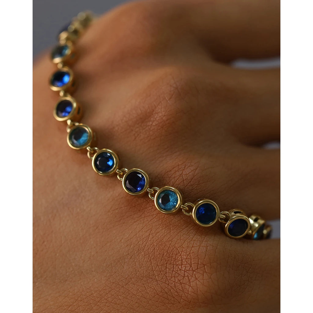 YACHAN Luxury Blue Zircon Crystal Bracelet for Women Chic 18K Gold Plated Stainless Steel Trendy Waterproof Jewelry