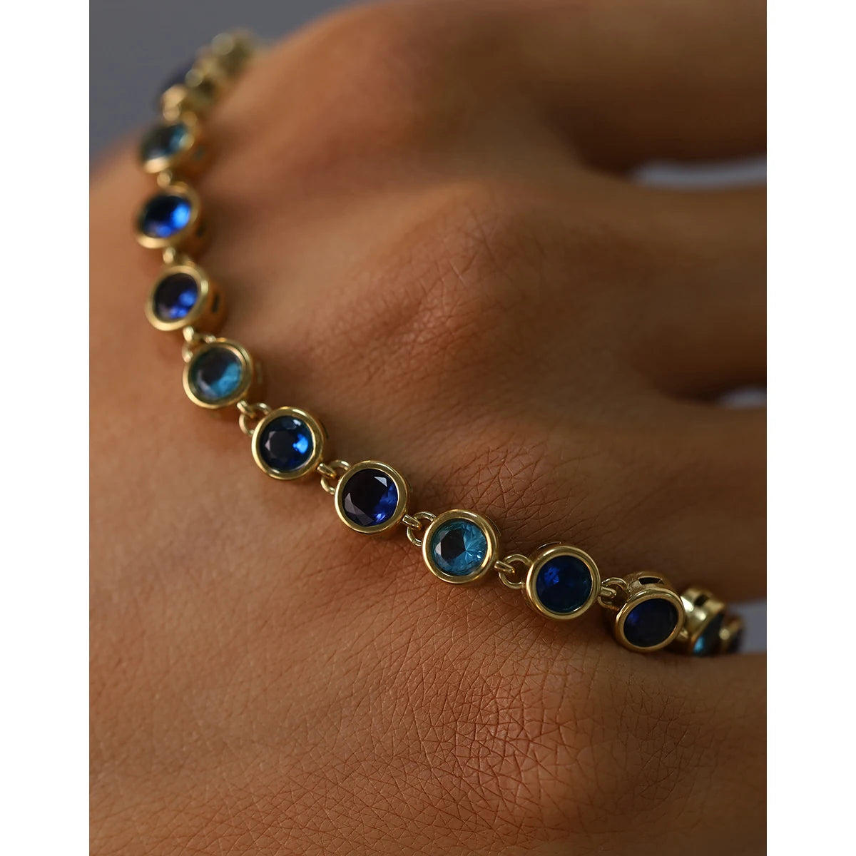 YACHAN Luxury Blue Zircon Crystal Bracelet for Women Chic 18K Gold Plated Stainless Steel Trendy Waterproof Jewelry