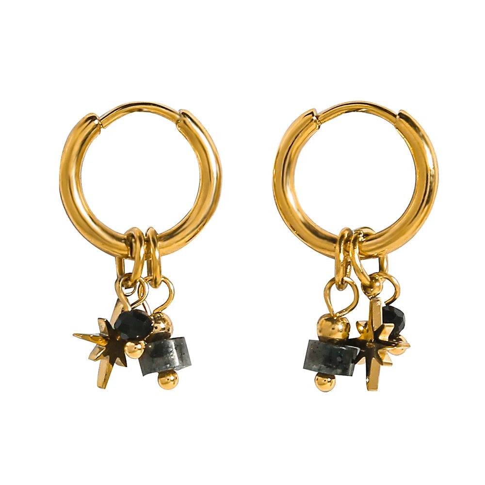 YACHAN 18K Gold Plated Stainless Steel Hoop Earrings for Women Natural Stone Pink Cute Charms Waterproof Jewelry