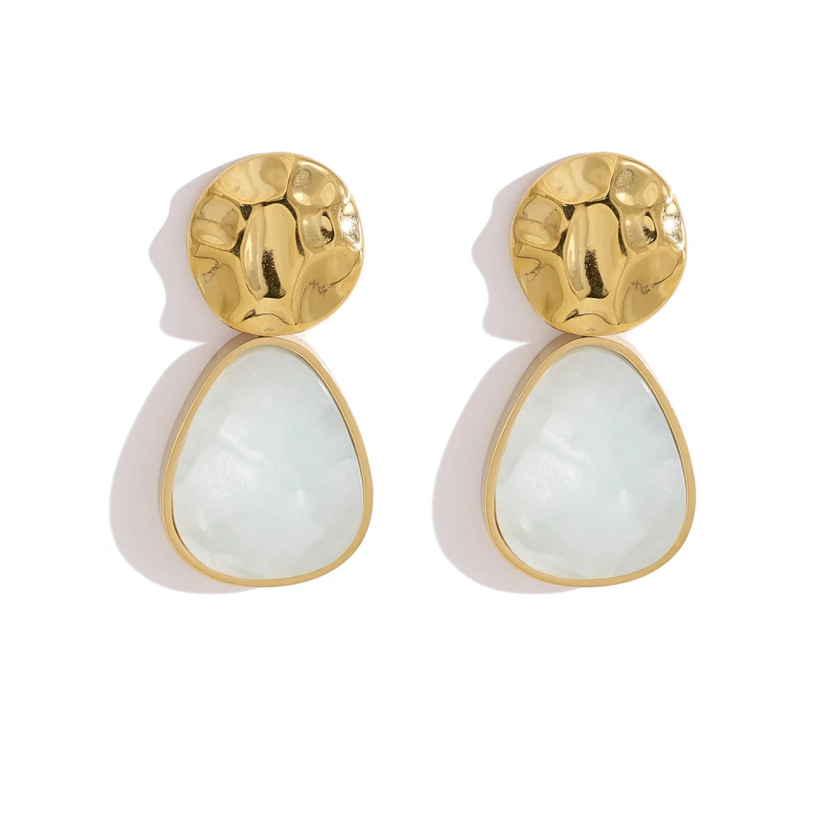 YACHAN 18K Gold Plated Stainless Steel Drop Earrings for Women Irregular Hammered Metal Acrylic Dangle Earring Trendy Jewelry