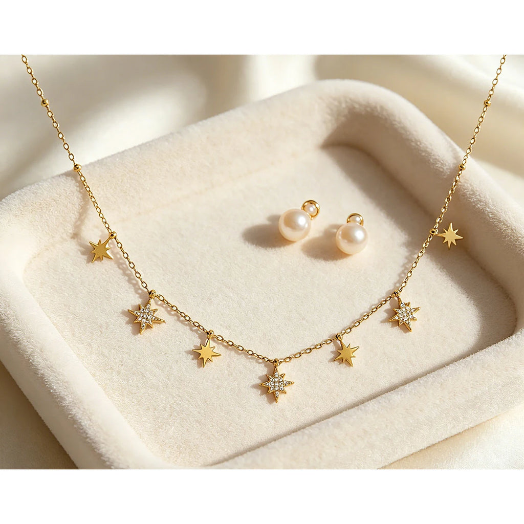 YACHAN 18K Gold Plated Stainless Steel North Star Pendant Necklace for Women Shiny Clavicle Chain Choker Tarnish Free Jewelry