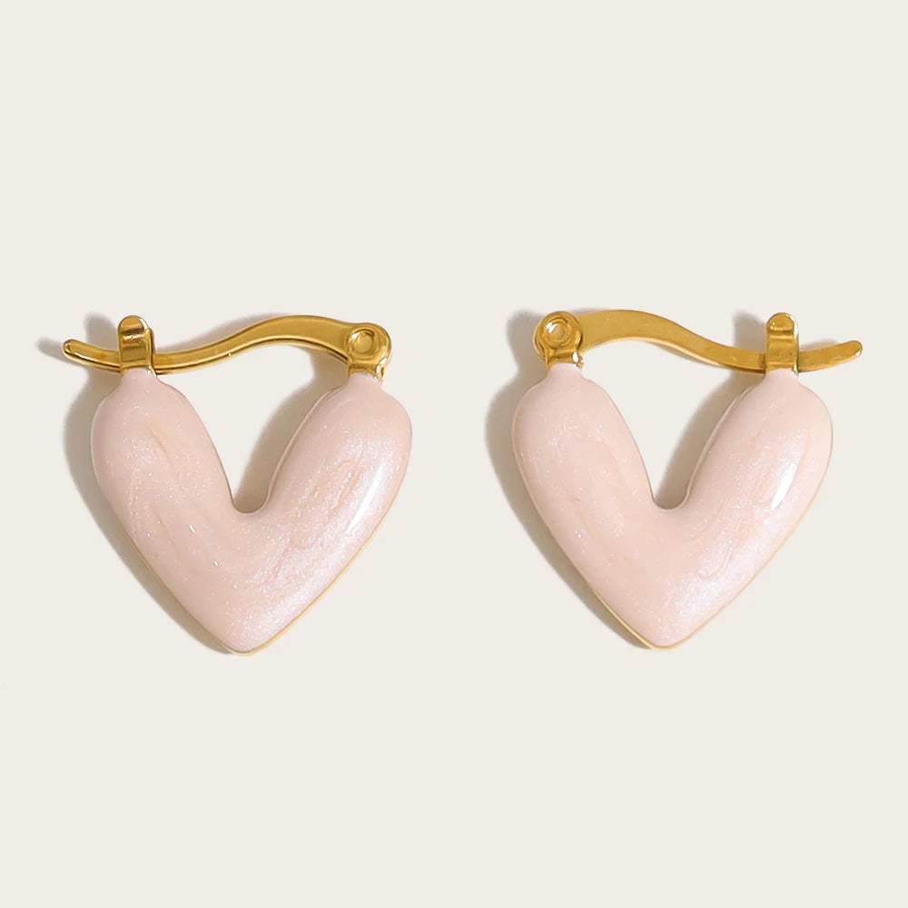 YACHAN New in Stainless Steel Heart Hoop Earrings for Women Pink Black Red Enamel Vintage Chic Waterproof Jewelry