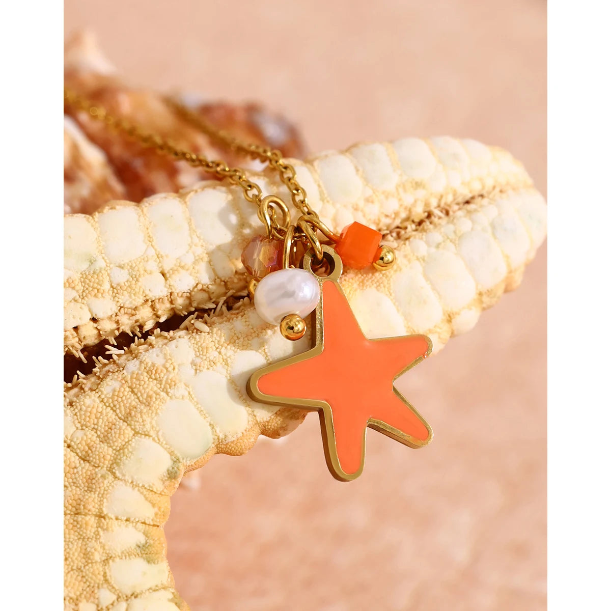 YACHAN 18K Gold Plated Stainless Steel Pendant Necklace for Women Chic Orange Star Charms Trendy Tarnish Free Waterproof Jewelry