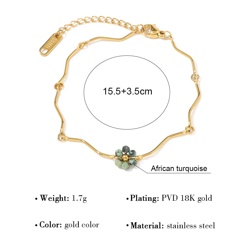YACHAN 18K Gold Plated Stainless Steel Bracelet for Women Luxury Elegant Natural Stone Charms Trendy Jewelry Waterproof