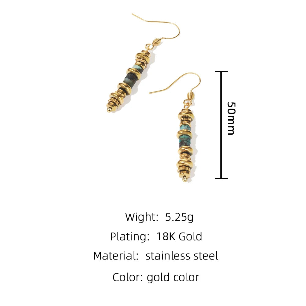 YACHAN 18K Gold Plated Stainless Steel Long Drop Earrings for Women Green Natural Stone Charms Ear Hook Earring Trendy Jewelry