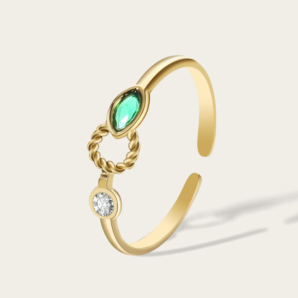 YACHAN Charm Light Green Zircon Crystal Thin Rings for Women Fashion Wedding Stainless Steel Gold Plated Ring Jewelry