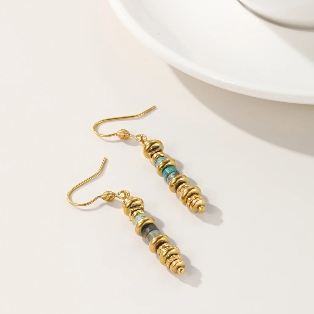 YACHAN 18K Gold Plated Stainless Steel Long Drop Earrings for Women Green Natural Stone Charms Ear Hook Earring Trendy Jewelry