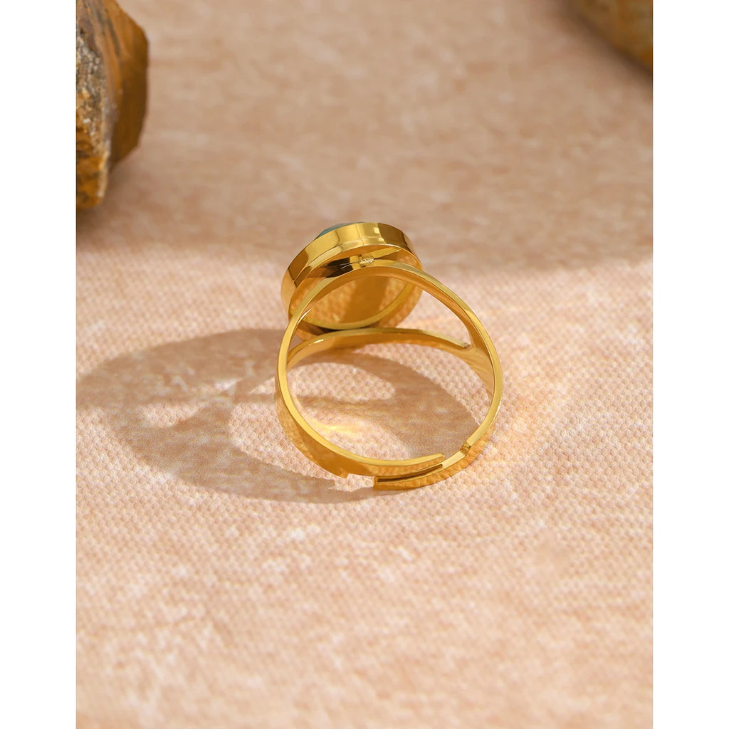 YACHAN Vintage Natural Stone Stainless Steel Rings for Women Chic Luxury 18K Gold Plated Waterproof Jewelry