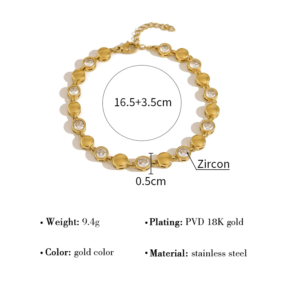 YACHAN Luxury Cubic Zirconia Stainless Steel Beaded Bracelet for Women Exquisite Chic 18K Gold Plated Waterproof Jewelry