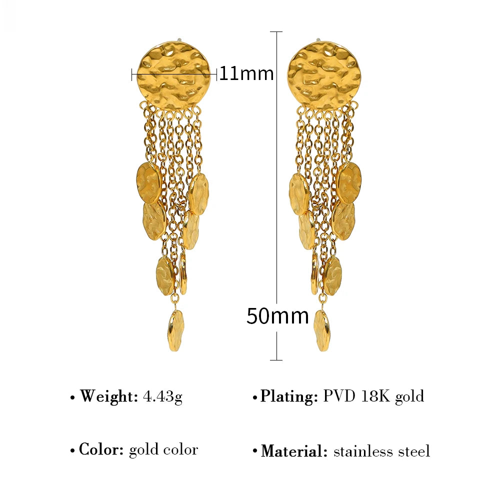 YACHAN 18K Gold Plated Stainless Steel Drop Earrings for Women Irregular Hammered Texture Charms Trendy Waterproof Jewelry