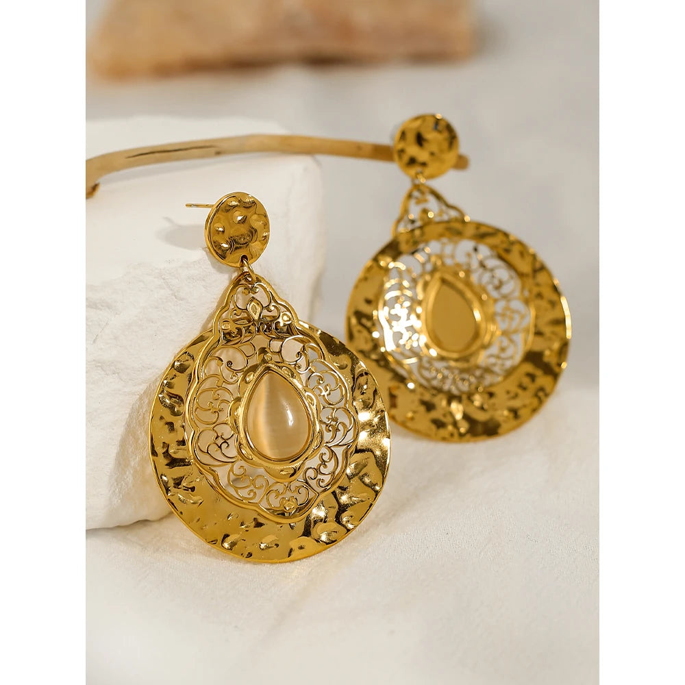 YACHAN 18K Gold PVD Plated 316L Stainless Steel Dangle Earring for Women Opal Drop Earrings for Women 2023 Trending Jewelry Gift