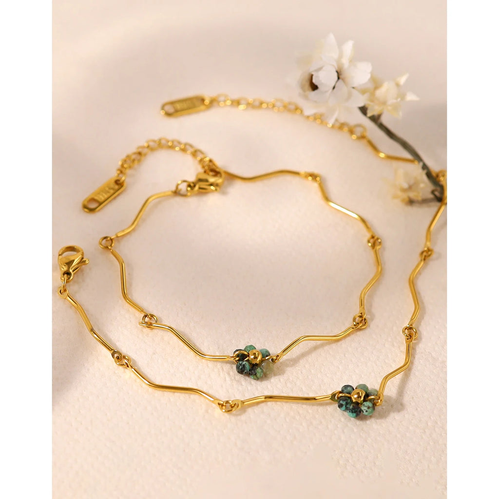 YACHAN 18K Gold Plated Stainless Steel Bracelet for Women Luxury Elegant Natural Stone Charms Trendy Jewelry Waterproof