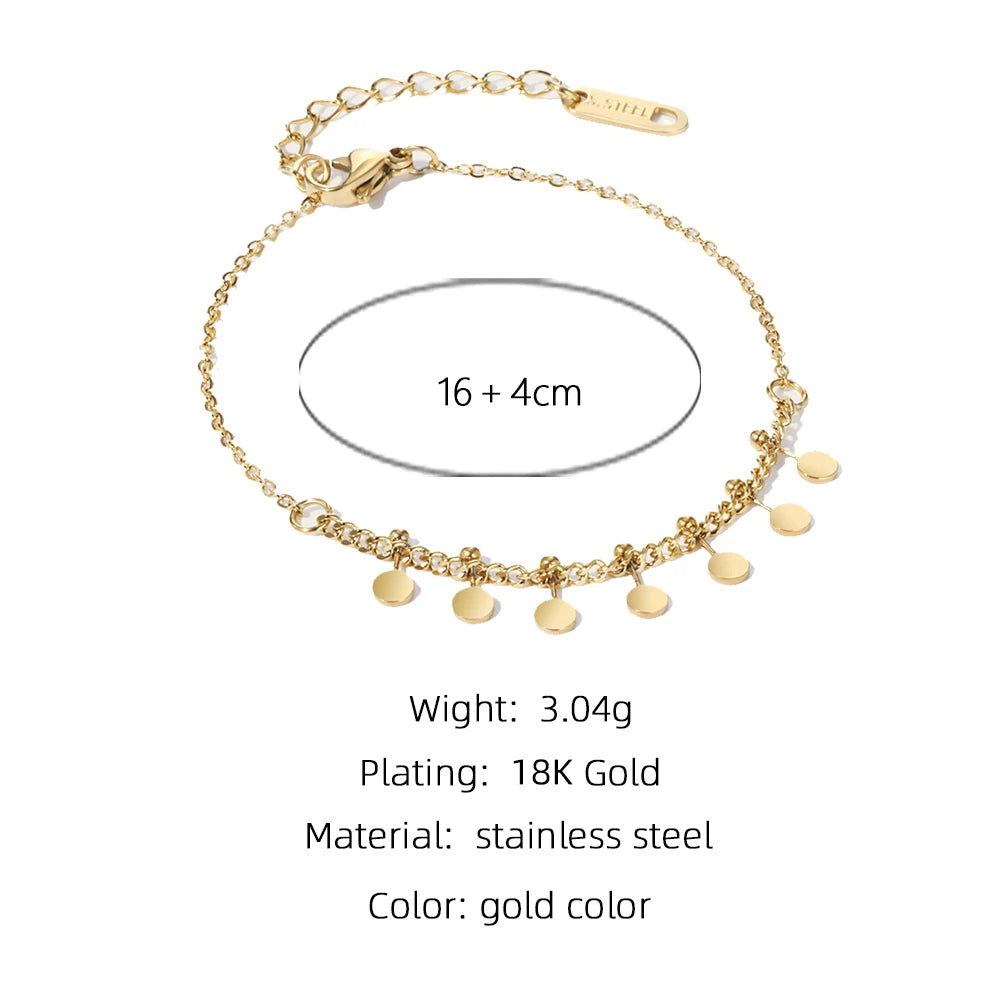 YACHAN High Quality Stainless Steel Splice Chain Bracelets 18K Gold Plated Disc Charms Bracelet Simple Trendy Charm Jewelry Gift