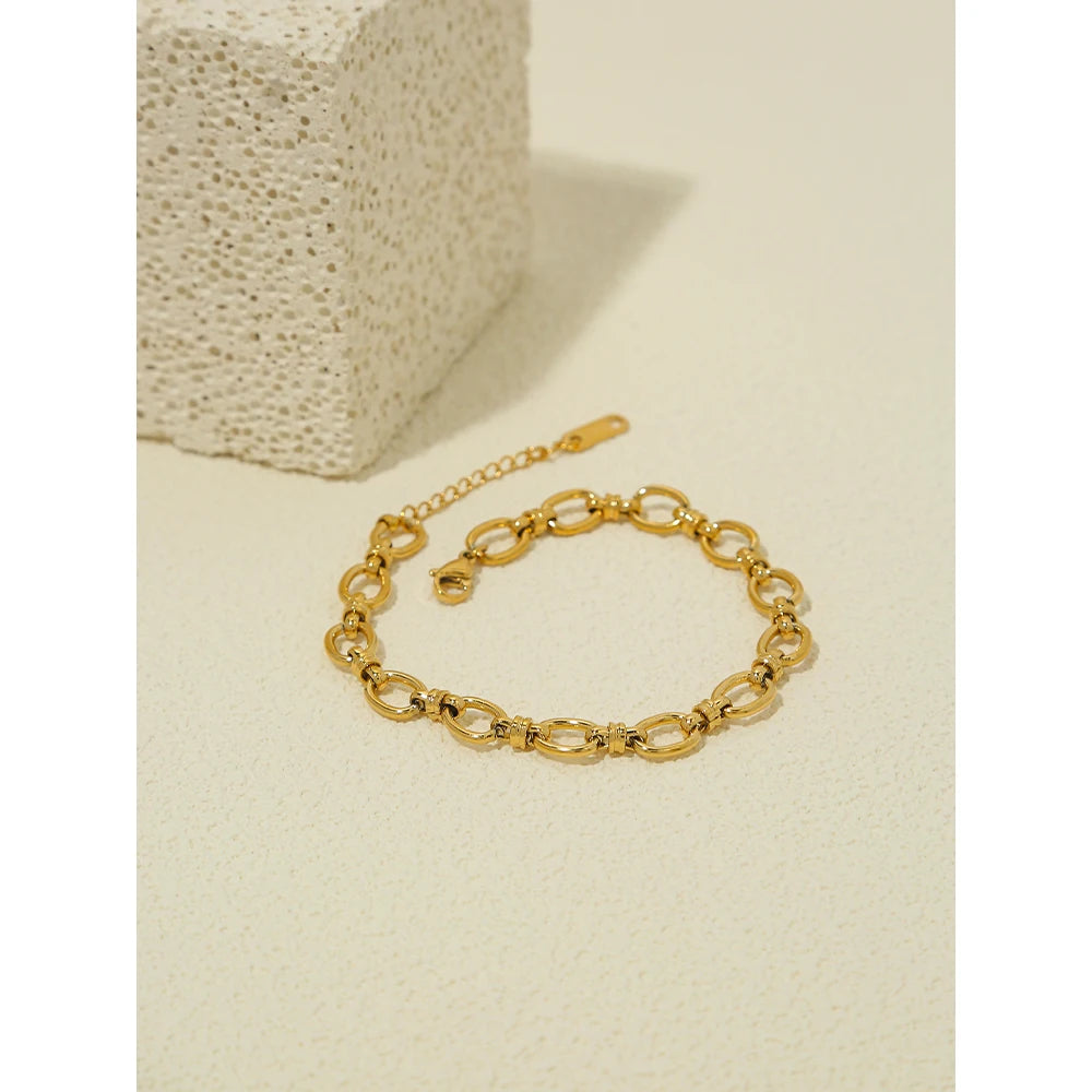 YACHAN 18K Gold Plated Stainless Steel Bracelets for Women Punk Chunky Chains Trendy Jewelry Waterproof