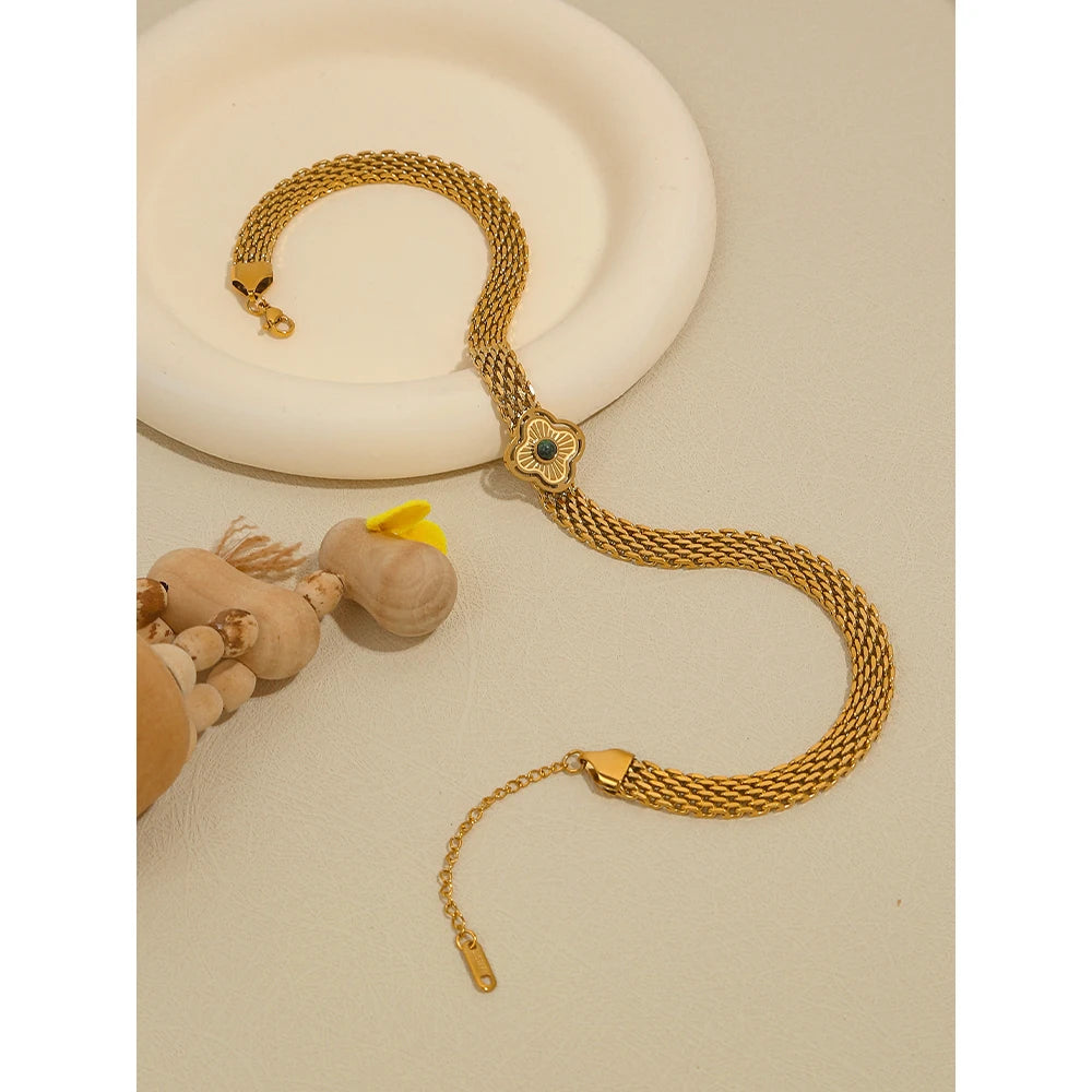 YACHAN 18K Plated Gold Stainless Steel Coarse Chains Necklace for Women Flowers Natural Stone Chain Bracelet Necklaces Jewelry