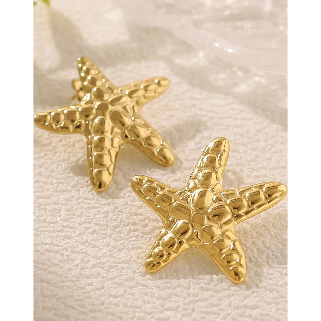 YACHAN Irregular Star Drop Earrings for Women Creative Metal Starfish 18K Gold Plated Statement Waterproof Jewelry