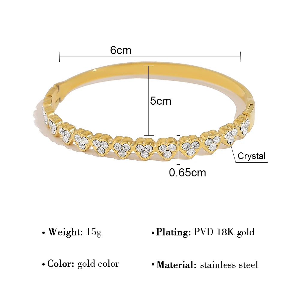 YACHAN Luxury Exquisite Love Heart Stainless Steel Bangle Bracelet for Women 18K Gold Plated Chic Tarnish Free Jewelry