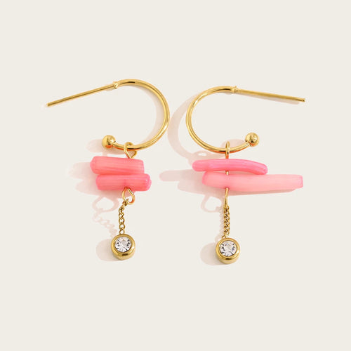 YACHAN Irregular Pink Coral Irregular Dangle Earrings for Women Trendy Elegant Charm 18K Gold Plated Stainless Steel Jewelry