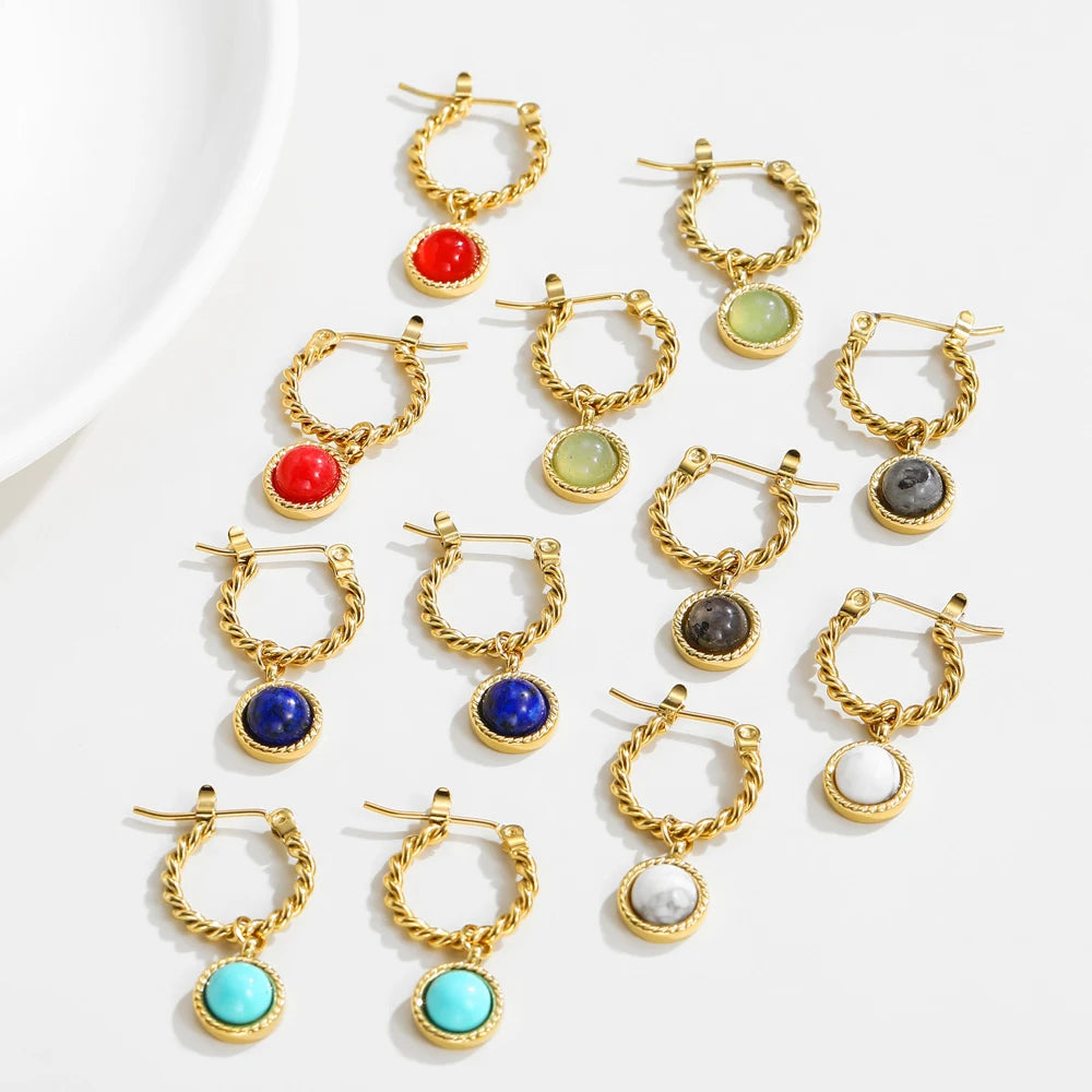 YACHAN French Vintage Natural Stone Drop Earrings Lapis Lazuli Opal Gold Plated Stainless Steel Luxury Jewelry