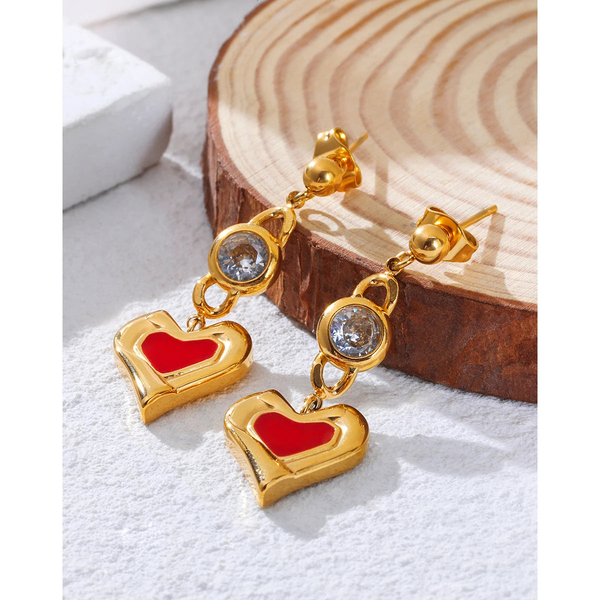 YACHAN Stainless Steel Drop Earrings for Women Luxury Zircon Crystal Red Enamel Piercing Earring Jewelry