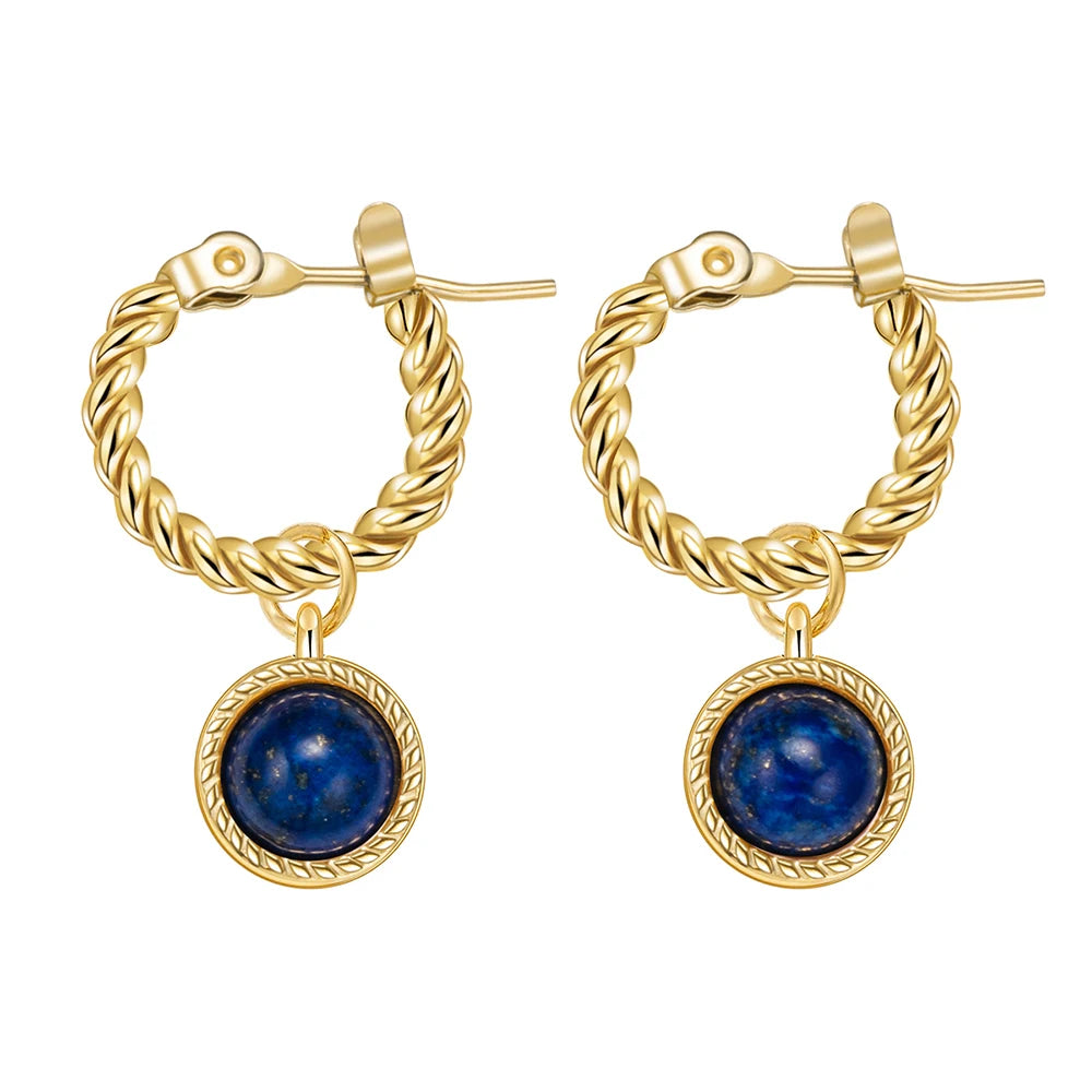 YACHAN French Vintage Natural Stone Drop Earrings Lapis Lazuli Opal Gold Plated Stainless Steel Luxury Jewelry
