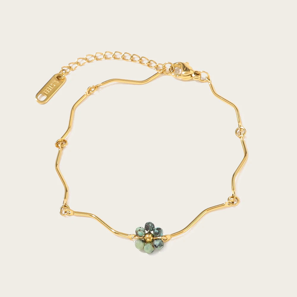 YACHAN 18K Gold Plated Stainless Steel Bracelet for Women Luxury Elegant Natural Stone Charms Trendy Jewelry Waterproof