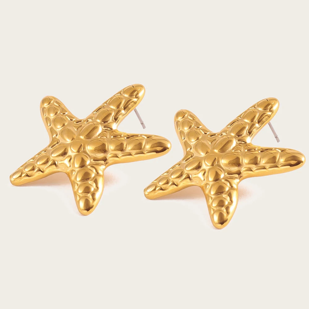 YACHAN Irregular Star Drop Earrings for Women Creative Metal Starfish 18K Gold Plated Statement Waterproof Jewelry