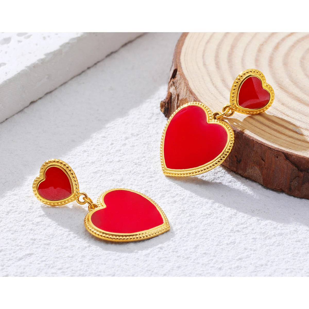 YACHAN Red Enamel Heart Stainless Steel Drop Earrings for Women Chic 18K Gold Plated Dangle Earring Waterproof Jewelry