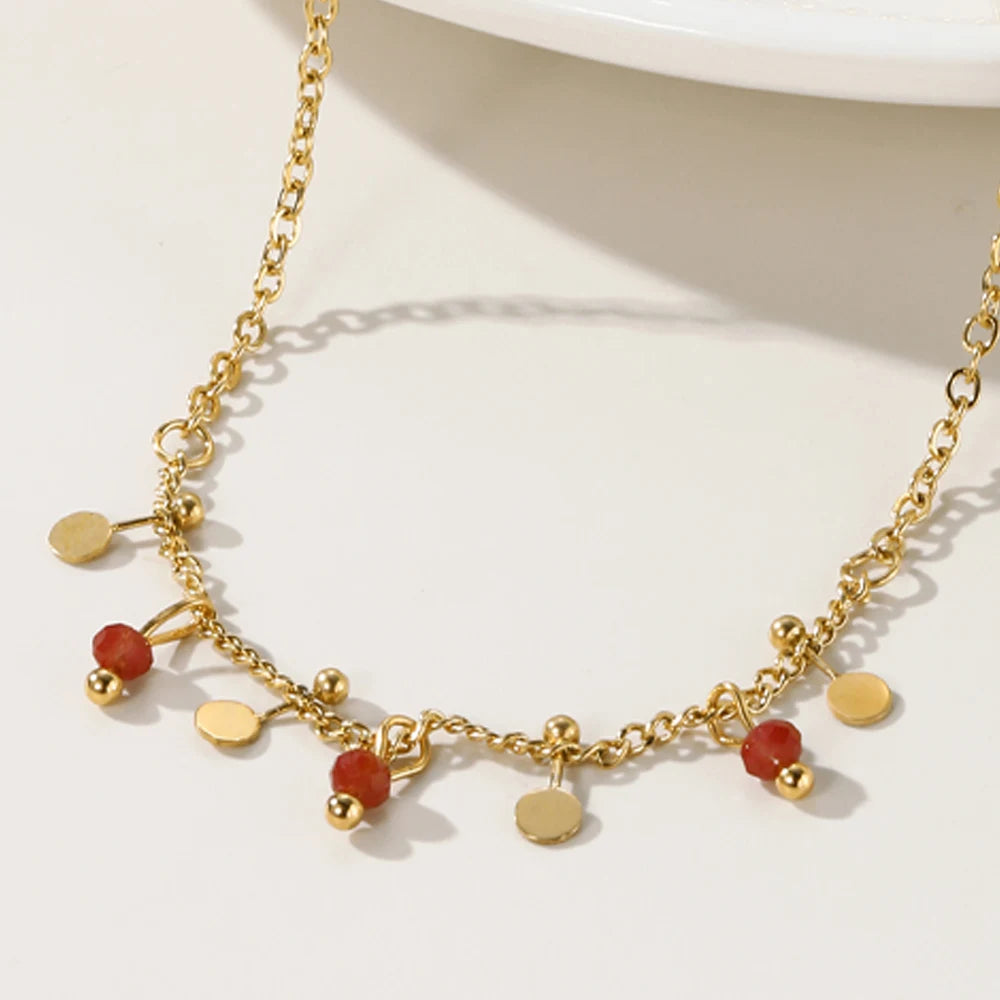 YACHAN 18K Gold Plated Stainless Steel Chain Bracelets Charms Red Acrylic Ball Bracelet Simple 2023 New Trendy Charm Jewelry