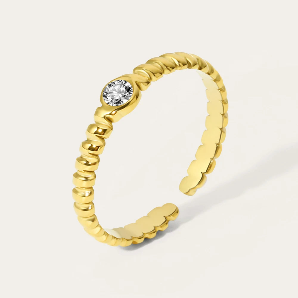 YACHAN Stainless Steel Gold Plated Cubic Zirconia Rings for Women Adjustable Opening Simple Irregular Shape Ring Trendy Jewelry