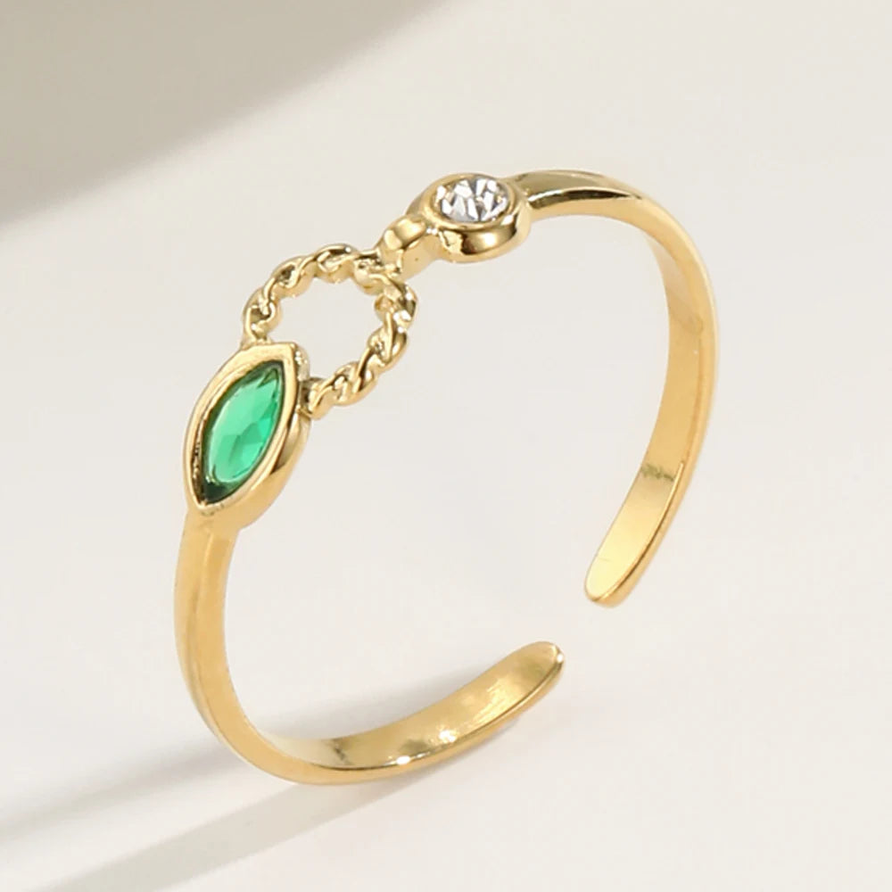 YACHAN Charm Light Green Zircon Crystal Thin Rings for Women Fashion Wedding Stainless Steel Gold Plated Ring Jewelry