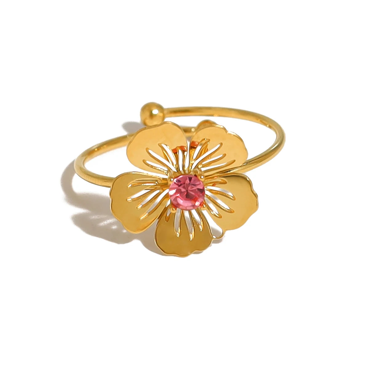 YACHAN Luxury Pink Natural Stone Stainless Steel Rings for Women Geometric Heart Flower Charming Chic Jewelry