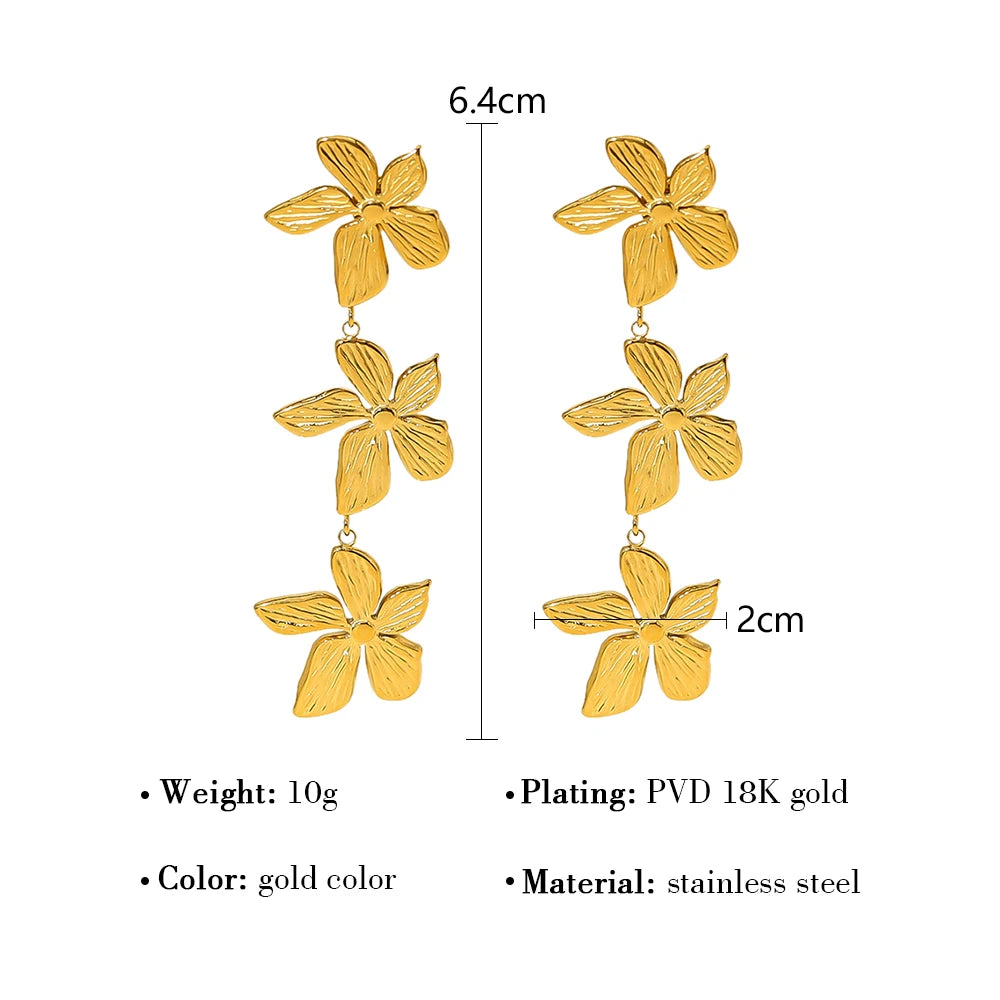 YACHAN 18K Gold Plated Stainless Steel Long Drop Earrings for Women Irregular Flowers Dangle Earring Vintage Jewelry