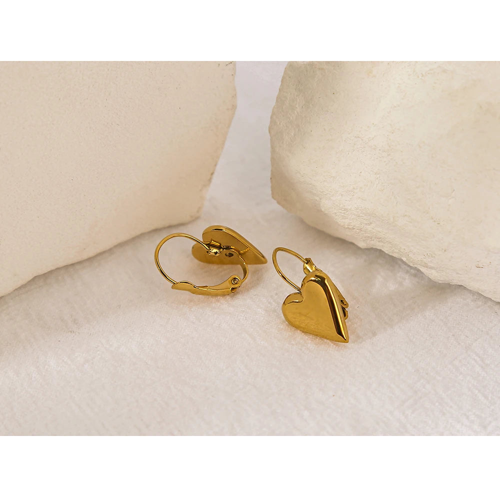 YACHAN 18K Gold Plated Stainless Steel Heart Hoop Earrings for Women Simple Luxury Korean Fashion Designer Jewelry