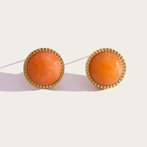 YACHAN Minimalist Geometric round Small Stud Earrings for Women Luxury Vintage Orange Natural Stone Stainless Steel Jewelry