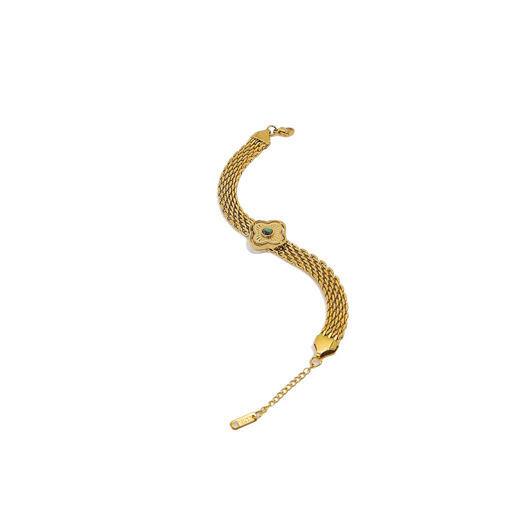 YACHAN 18K Plated Gold Stainless Steel Coarse Chains Necklace for Women Flowers Natural Stone Chain Bracelet Necklaces Jewelry