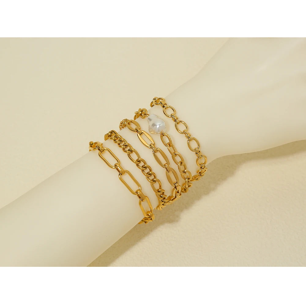 YACHAN 18K Gold Plated Stainless Steel Bracelets for Women Punk Chunky Chains Trendy Jewelry Waterproof
