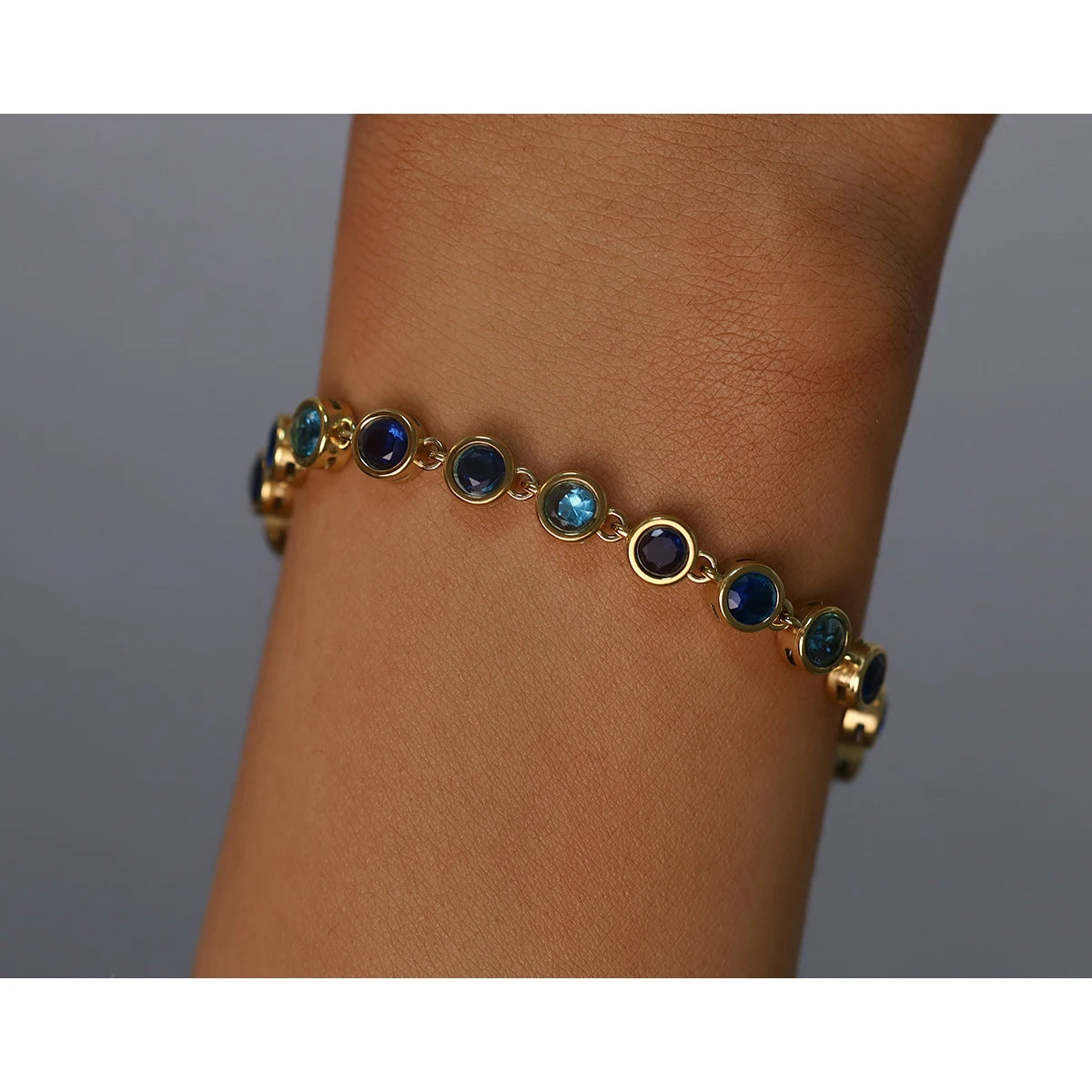 YACHAN Luxury Blue Zircon Crystal Bracelet for Women Chic 18K Gold Plated Stainless Steel Trendy Waterproof Jewelry