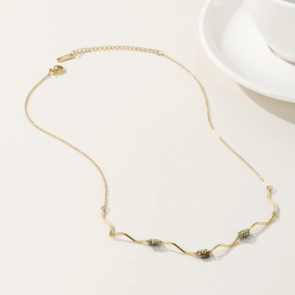YACHAN Stainless Steel Splice Chain Necklace for Women Acrylic 18K Gold Plated Chains Natural Stone Necklaces Trendy Jewellery