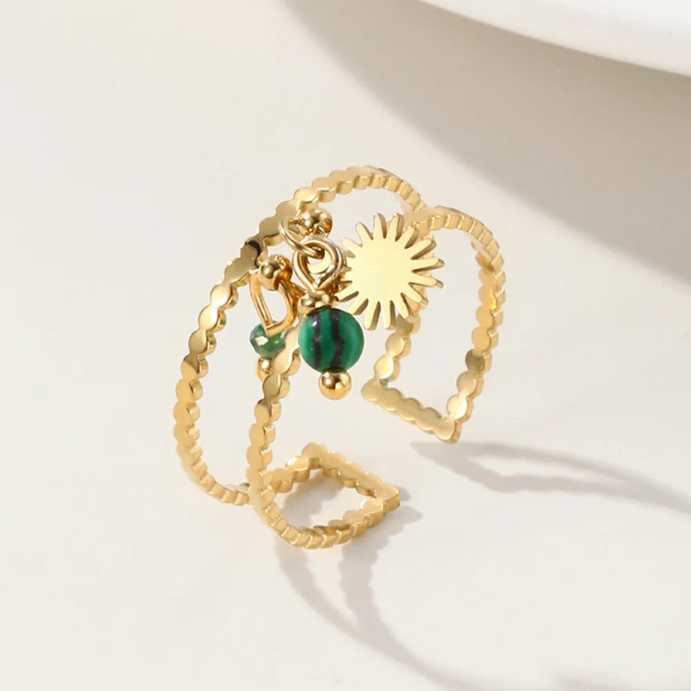 YACHAN Fashion Geometry Star Pendants Rings Stainless Steel Gold Plated High Quality Waterproof Jewelry