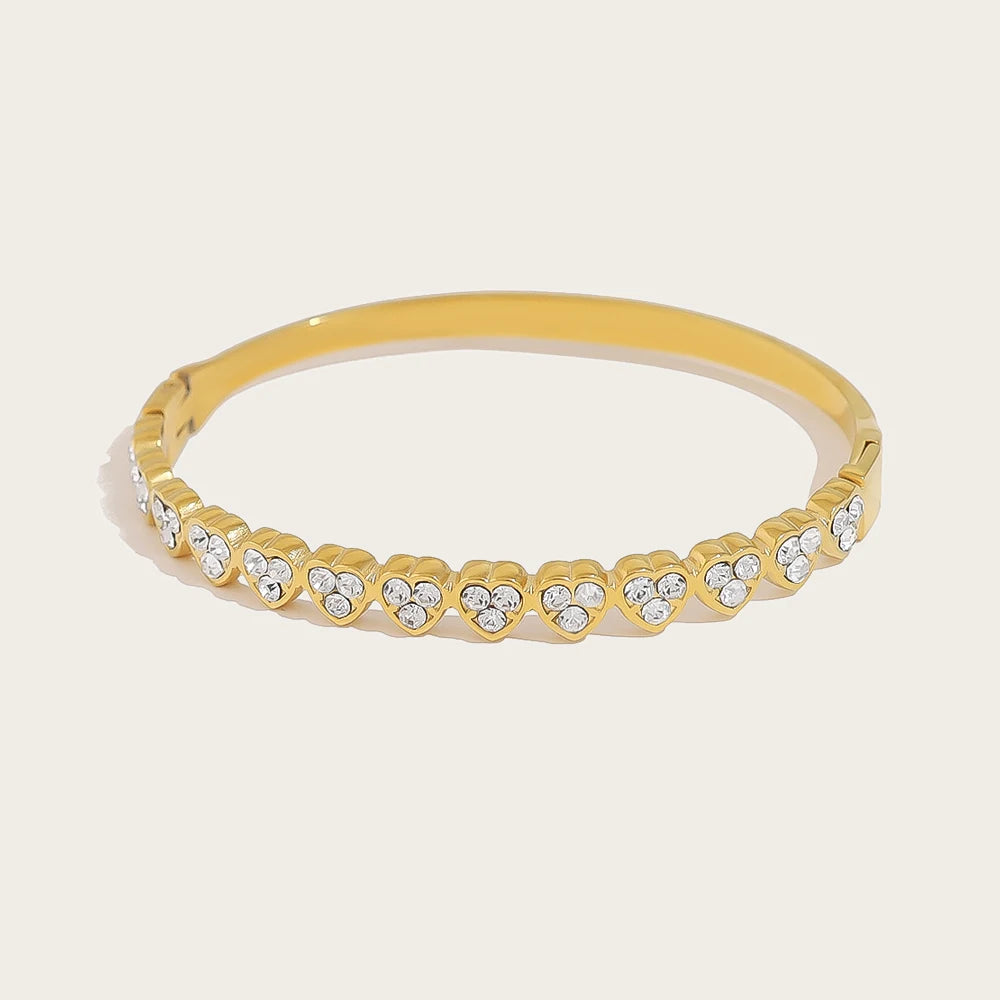 YACHAN Luxury Exquisite Love Heart Stainless Steel Bangle Bracelet for Women 18K Gold Plated Chic Tarnish Free Jewelry
