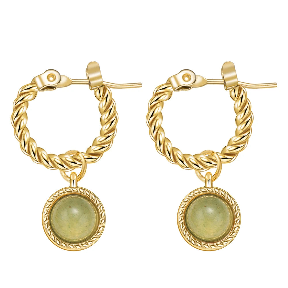 YACHAN French Vintage Natural Stone Drop Earrings Lapis Lazuli Opal Gold Plated Stainless Steel Luxury Jewelry