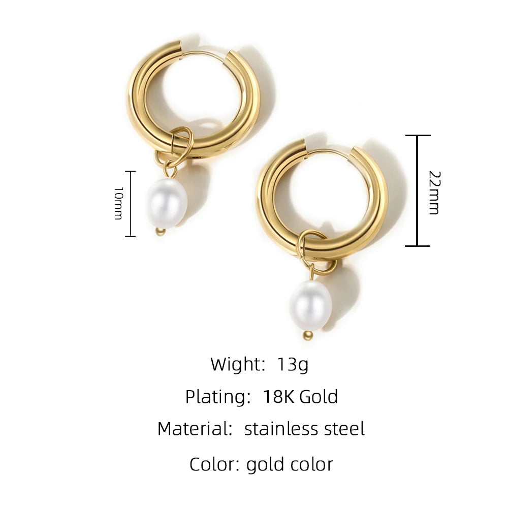 YACHAN Fashion Pearl Pendant Drop Earrings for Women Stainless Steel Hoop High Quality Waterproof Jewelry