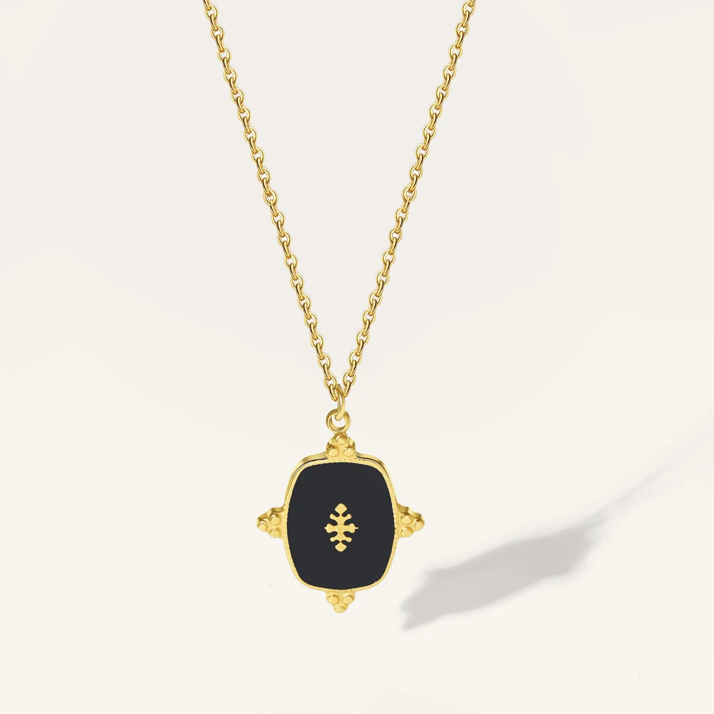 YACHAN 316L Stainless Steel Golden Chain Necklace for Woman Pendant Black Natural Stone Irregular Trendy Jewelry Necklaces