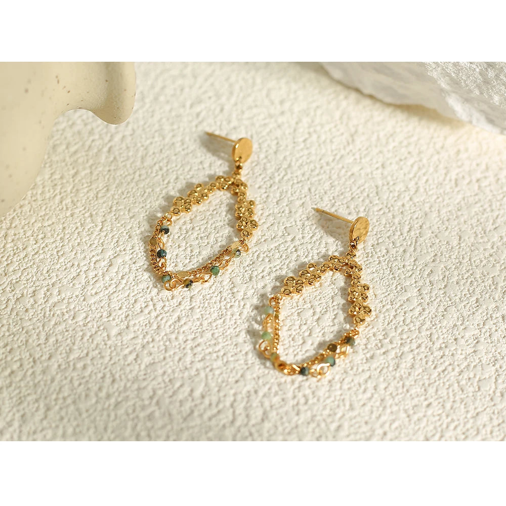 YACHAN 18K Gold PVD Plated Stainless Steel Dangle Earrings for Women Natural Stone Chain Earing Trendy Jewelry Gift