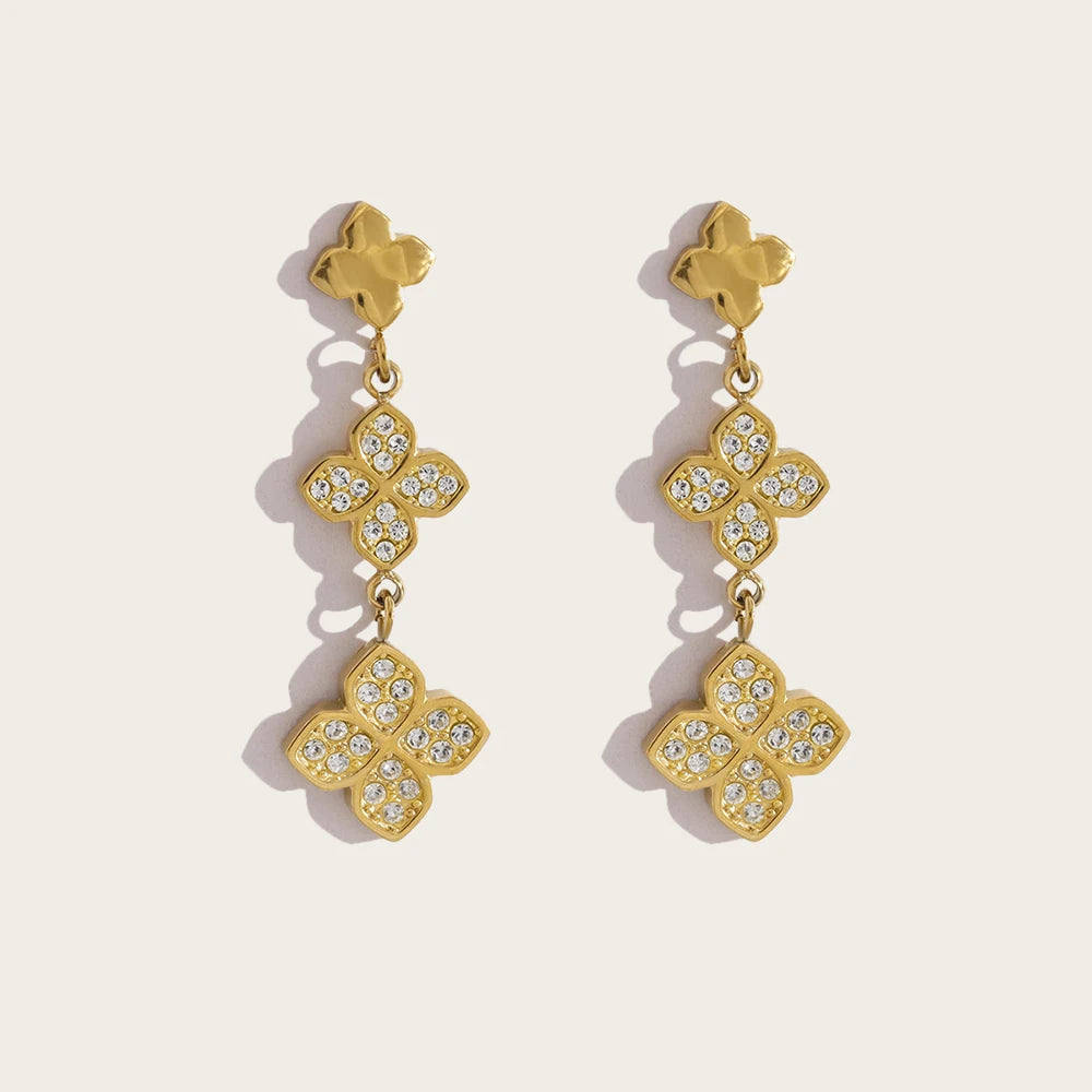 YACHAN Trendy Chic Cubic Zirconia Dangle Earrings for Women 18K PVD Gold Plated Stainless Steel High Quality Waterproof Jewelry